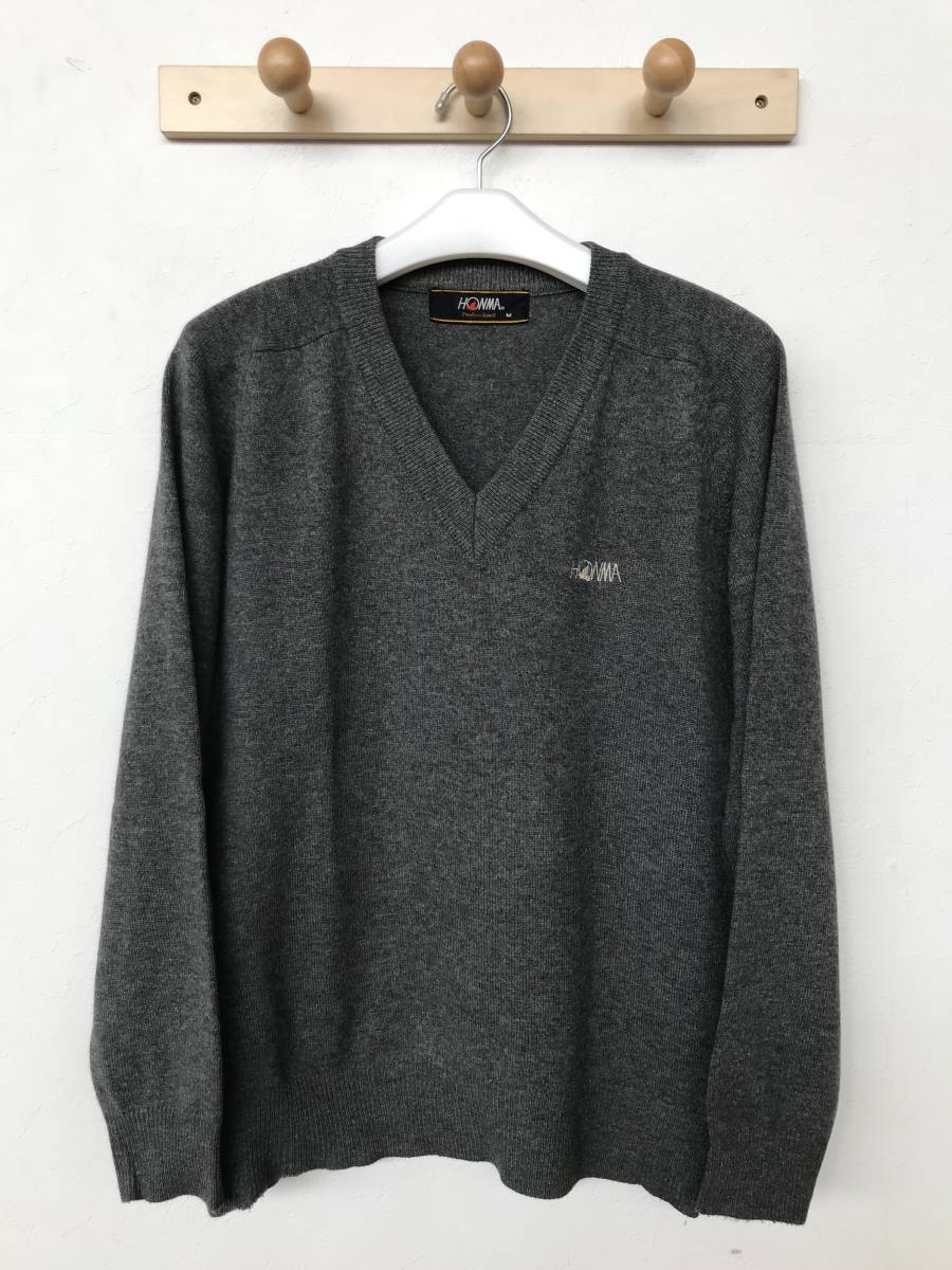 【新品タグ付】本間ゴルフ カシミア100% セーター M 高級素材 HONMA HONMA GOLF 本間ゴルフ メンズ 長袖 カシミヤVネックセーター ロゴ刺繍