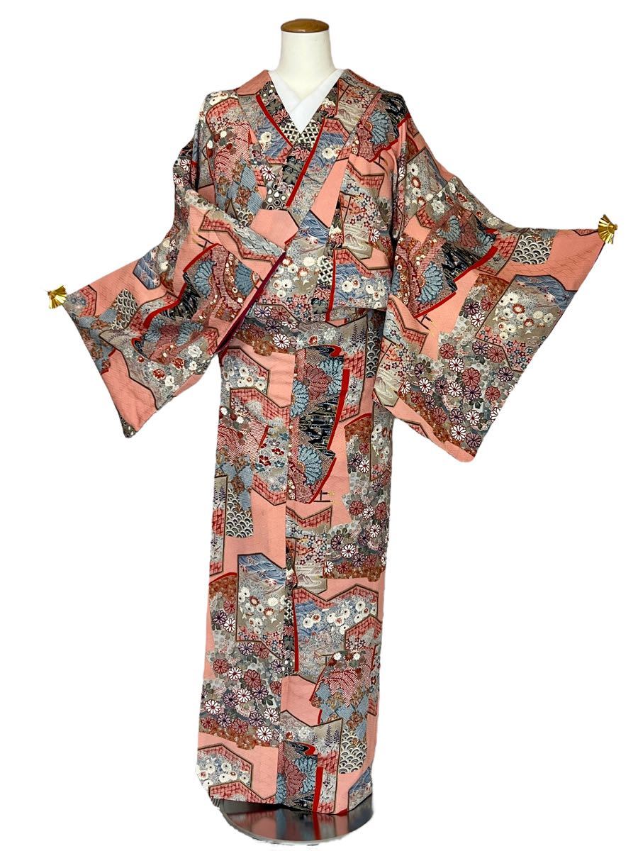 小紋 袷 リサイクル着物 正絹 中古 カジュアル 着物 仕立て上がり