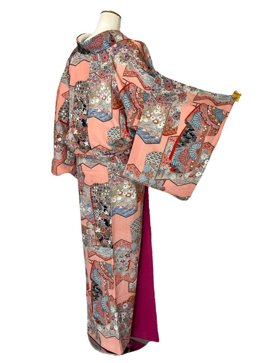 小紋 袷 リサイクル着物 正絹 中古 カジュアル 着物 仕立て上がり