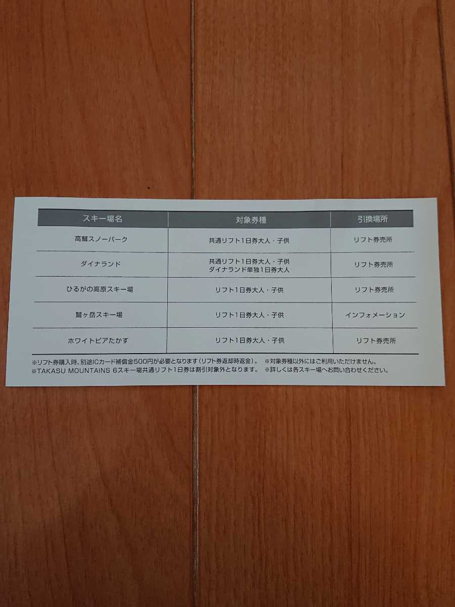 タカスマウンテンズ 共通半額券 7枚1セット 高鷲スノーパーク