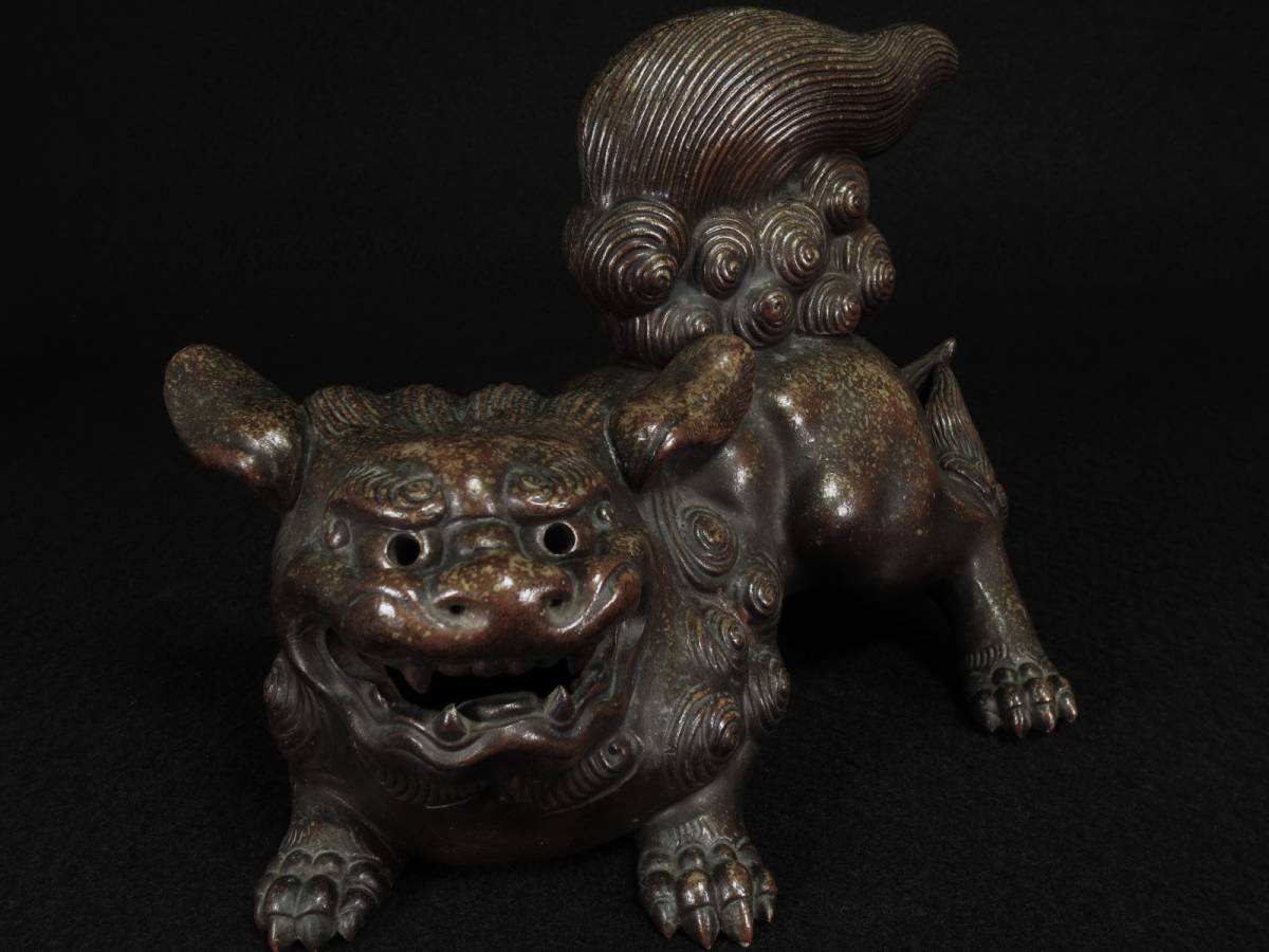 備前焼 獅子 縁起物 唐獅子 狛犬 置物 古備前 -唐獅子 置物(日本の陶磁 