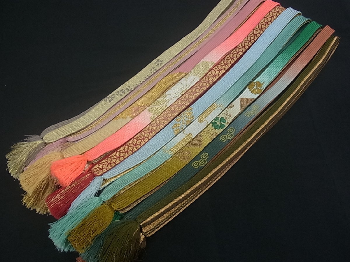 花美人着物■和装小物　帯締め10本　平組　高麗組　手組紐　金糸　逸品　ga0185