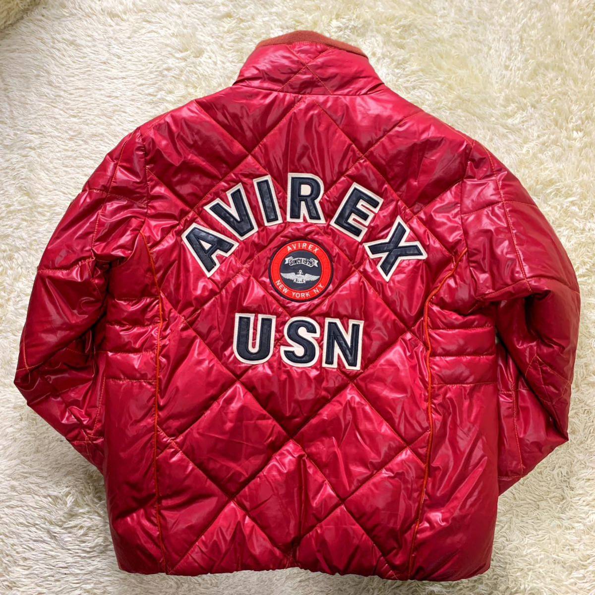 【至極の逸品】AVIREX アヴィレックス アビレックス キルティング ワッペン メンズ フライトジャケット ブルゾン ダウン 赤 レッド Lサイズ