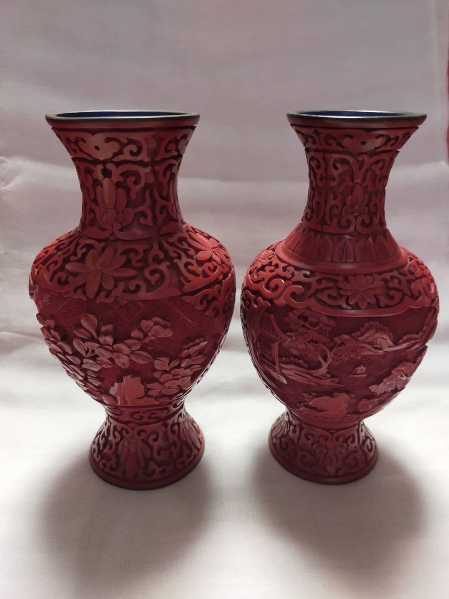 堆朱 漆器 壺 中国美術 古美術 骨董 細密彫刻花器 花瓶 花入 花器 花生