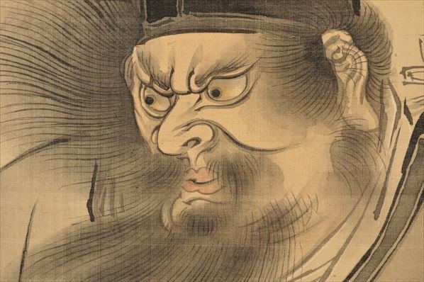 狩野是信 休山 筆 鍾馗図 掛軸 肉筆 落款有 絹本 箱付 骨董品 古美術品