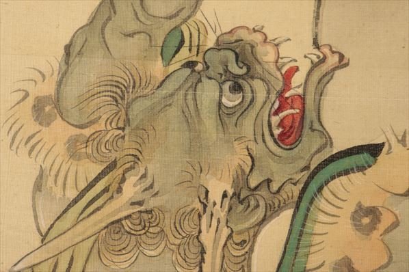 骨董　縁起物　狩野探信　掛軸　鍾馗　肉筆 狩野是信 休山 筆 鍾馗図 掛軸 肉筆 落款有 絹本 箱付 骨董品 古美術品