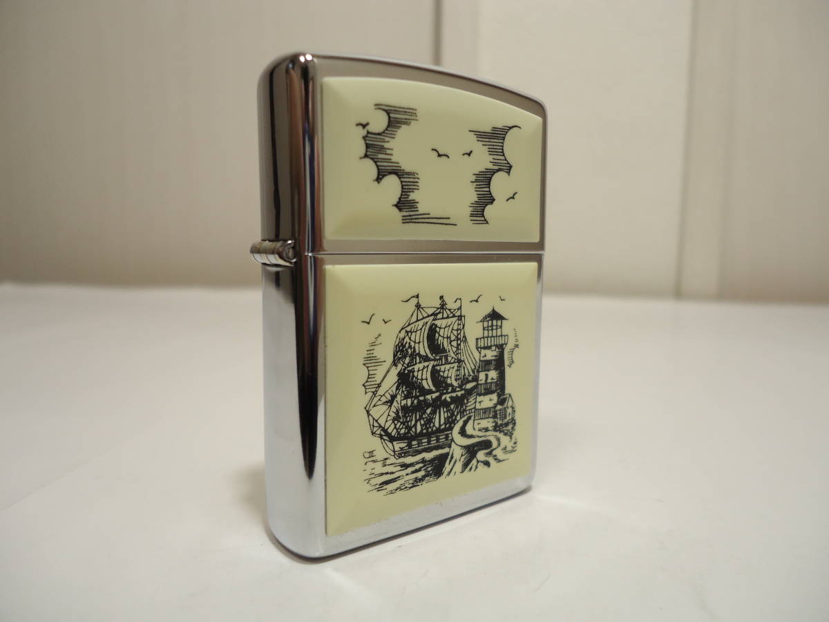 ビンテージ スクリムショウZIPPO 品 帆船と灯台 ウルトラ