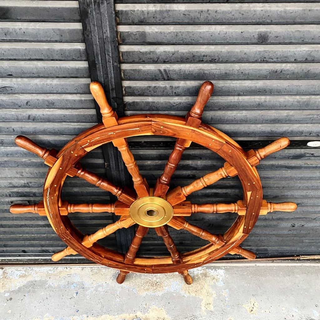 操舵輪 木製 アンティーク 船の舵 大型 特大 舵輪 舵 希少品 オブジェ  