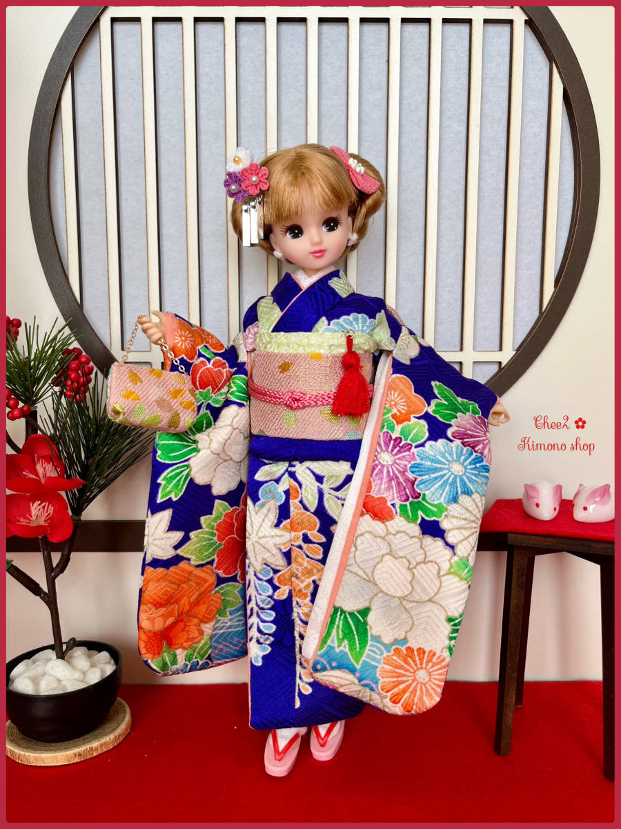 1円スタート◇リカちゃん着物・振袖◇正絹総裏仕立て・和花尽くし