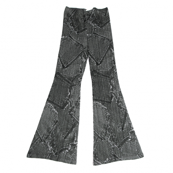 プリーツプリーズPLEATS PLEASE デニムポケット転写プリントフレアパンツ 墨黒2 【レディース】