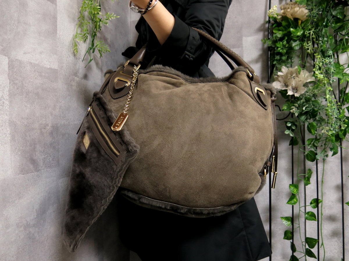○超美品○BALLY バリー○ファー スエード カーフ レザー 本革○巾着 