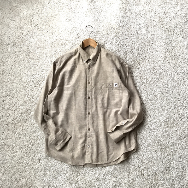 PAPAS ウール コットン シャツ サイズM 日本製 長袖 パパス ボタンダウン