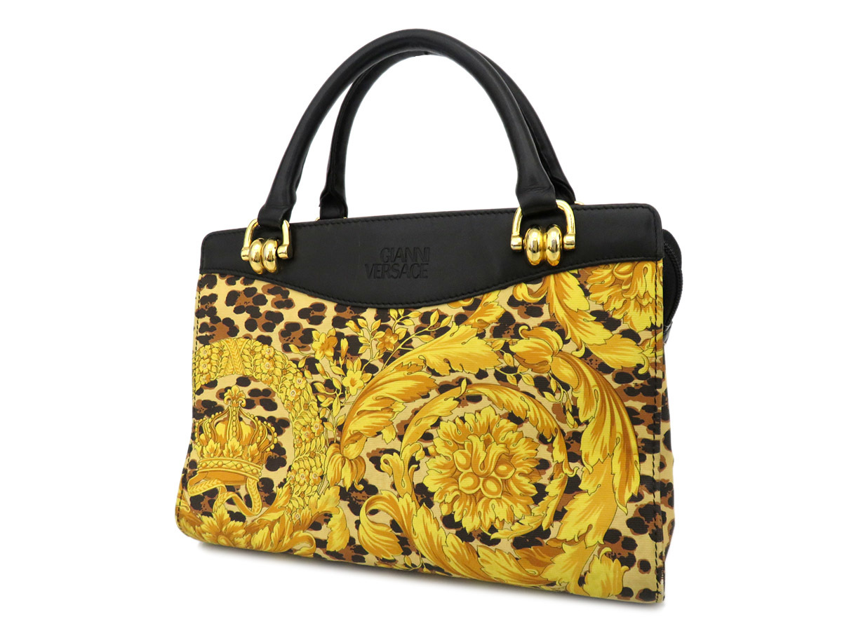 HOT，人気SALE 8193 GIANNI VERSACE ジャンニ ヴェルサーチ レオパード柄 PVC&times;レザー ハンドバッグ ミニボストンバッグ ヴィンテージ イエロー&times;黒(かばん、バッグ)｜売買されたオークション情報、yahooの かばん、バッグ