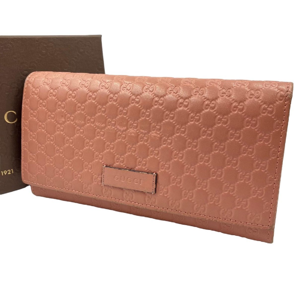 GUCCI グッチ グッチシマ 二つ折り長財布 マイクロGG レザー ピンク