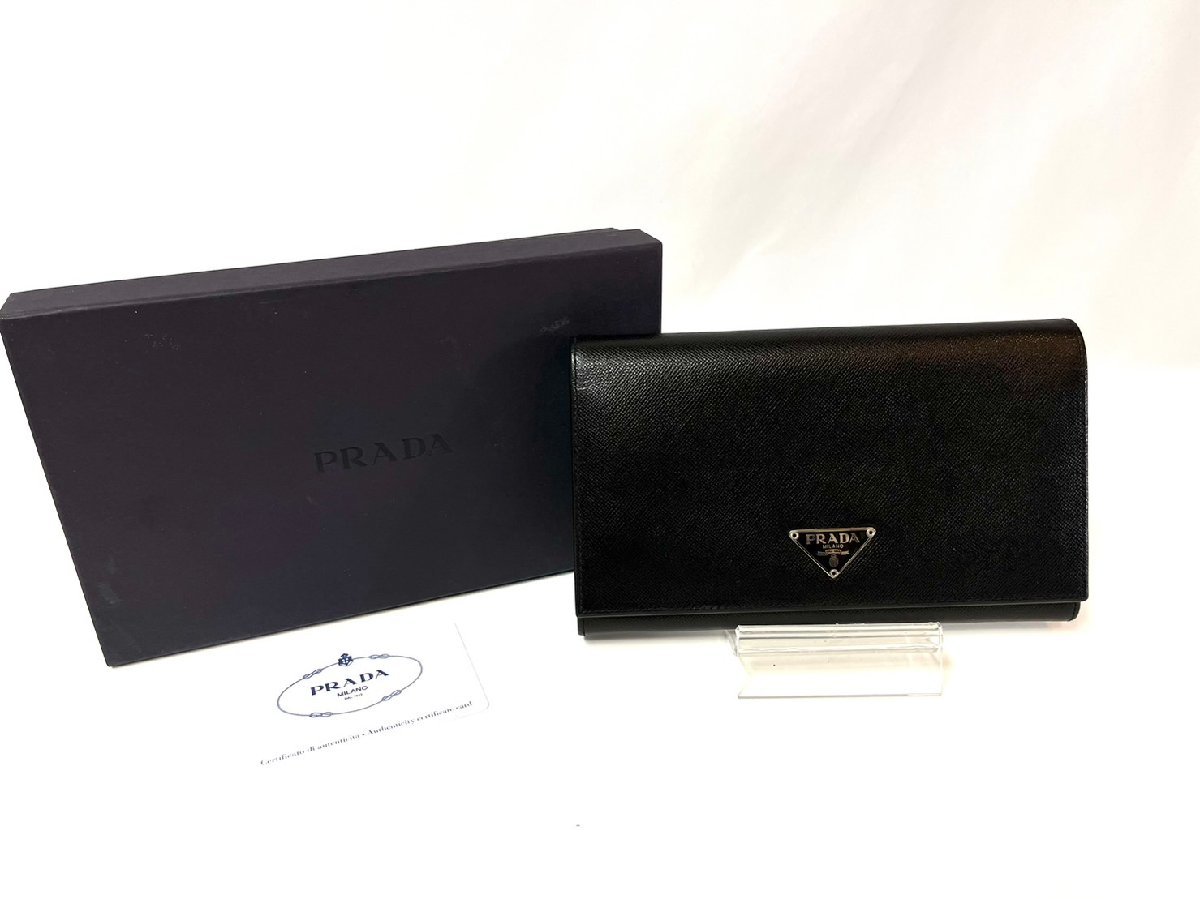 美品☆PRADA プラダ サフィアーノレザー 二つ折り長財布 黒 M608A 