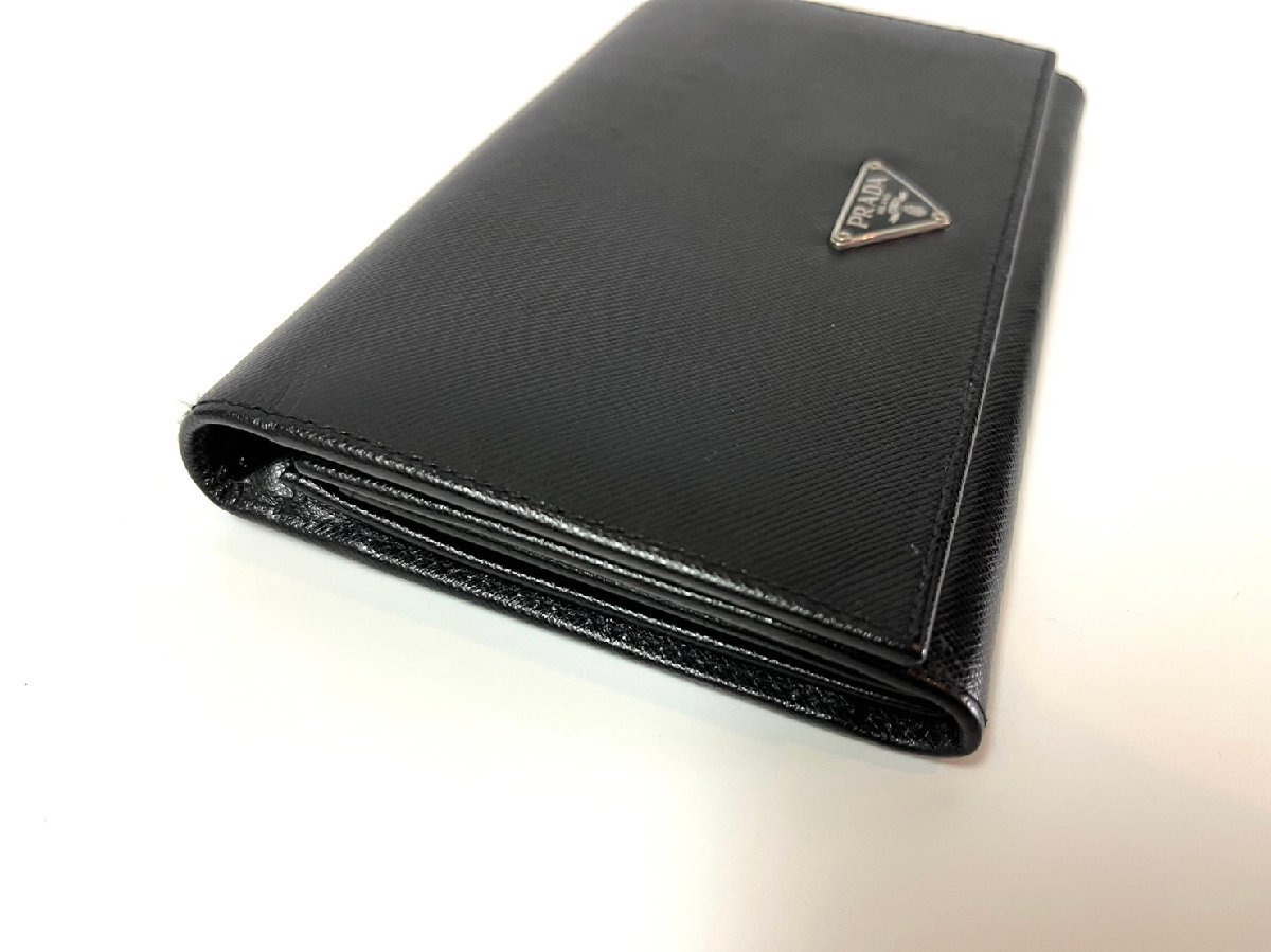 美品☆PRADA プラダ サフィアーノレザー 二つ折り長財布 黒 M608A 