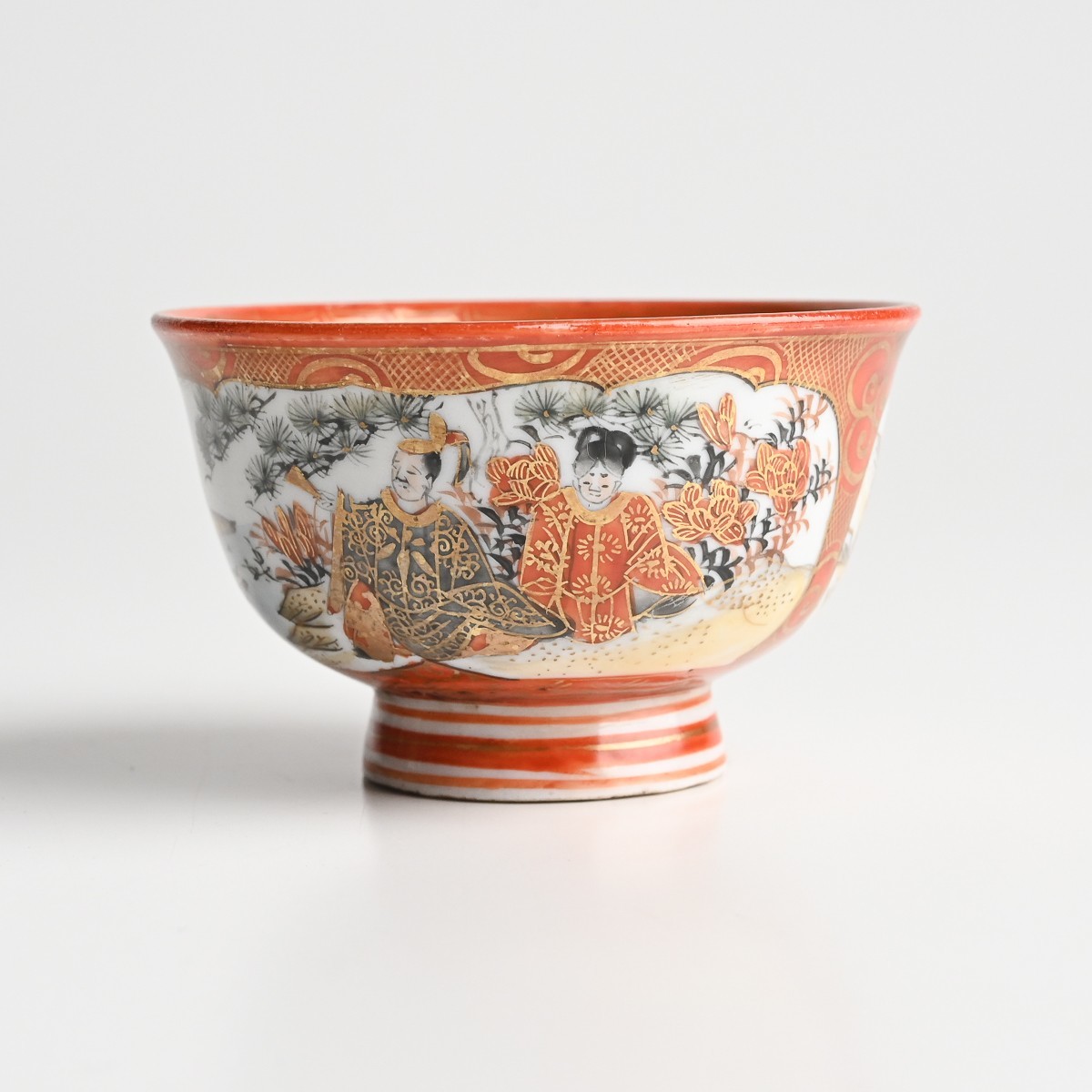 九谷焼 田中画 色絵 金彩 窓絵平安貴族図 茶碗 計3客 大和絵
