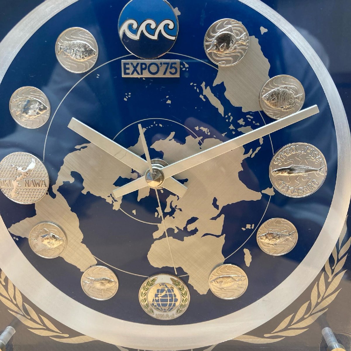☆1円 EXPO75 沖縄海洋博 純銀メダル使用 置時計 置時計(住まい