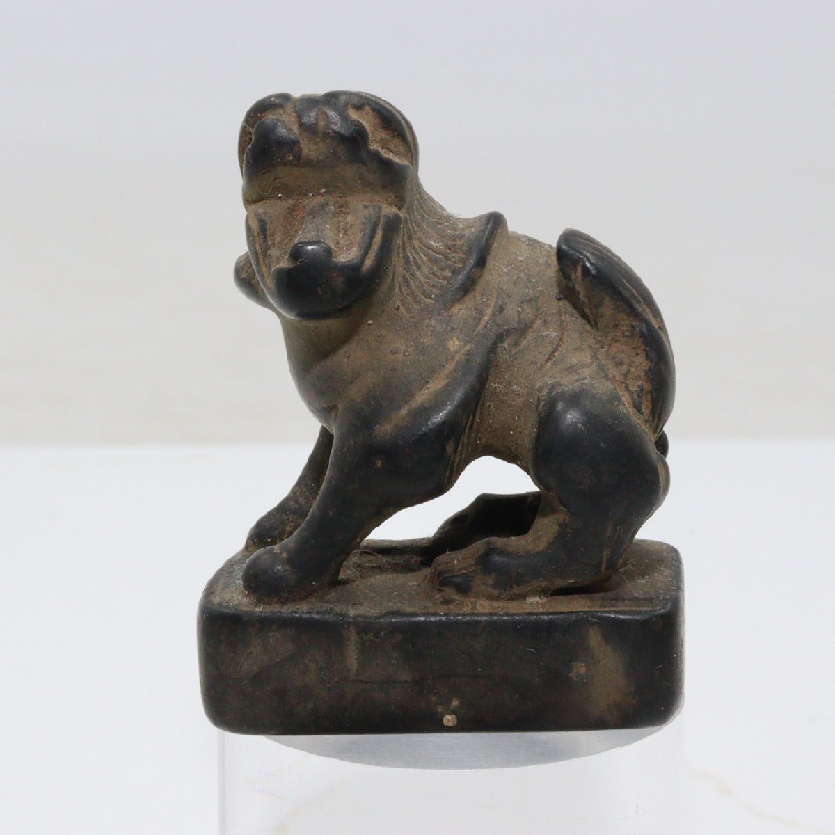 獅子 根付 時代提物 木彫根付 公式通販 木彫 - 煙草具 在銘 螺鈿鮑