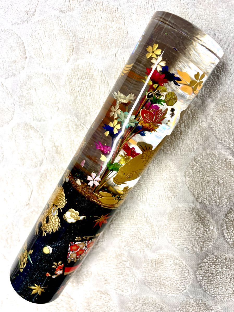 ハンドメイドシフトノブ ロング 水中花 夢街道 花札 鯉 金魚 龍虎 鶴