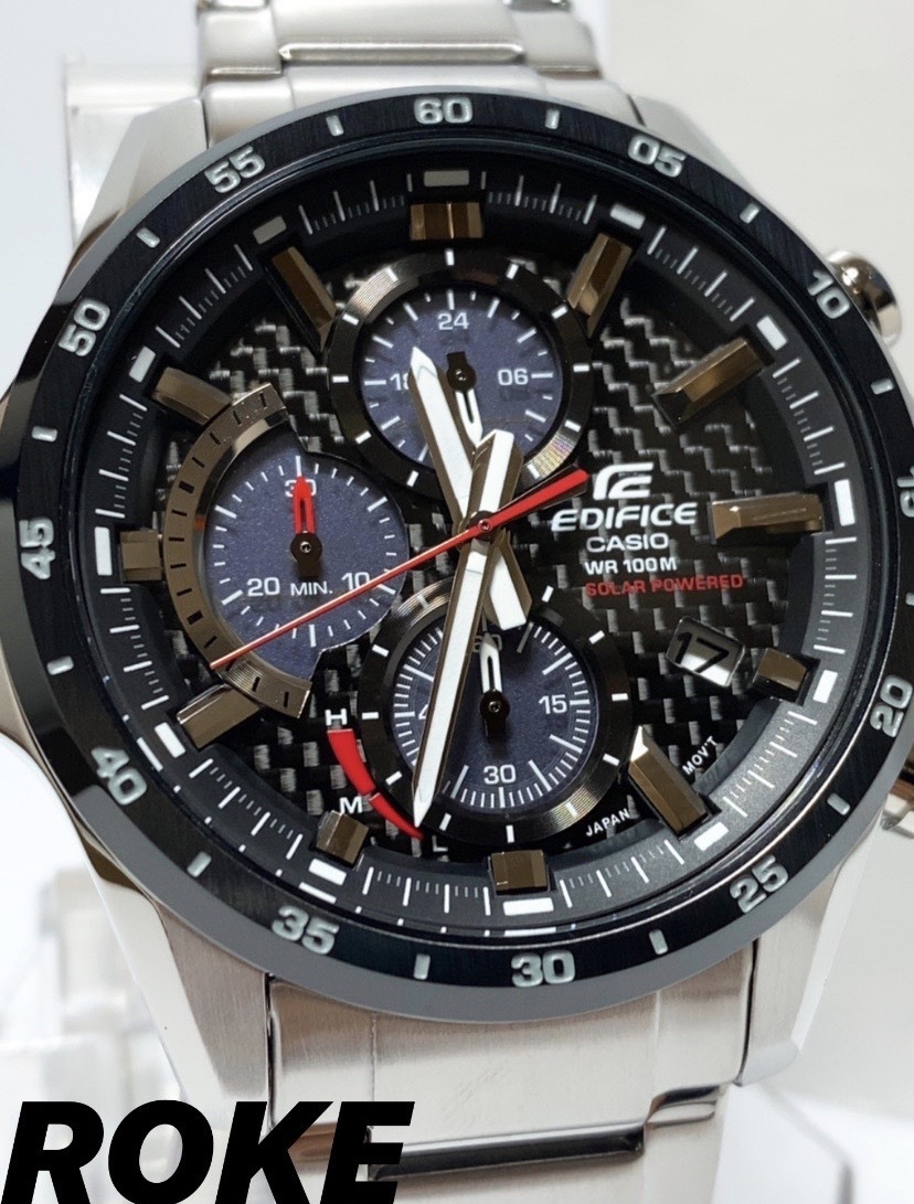 新品 カシオ CASIO 正規品 腕時計 エディフィス EDIFICE メンズ ソーラー腕時計 アナログ クロノグラフ カーボンフェイス ブラック
