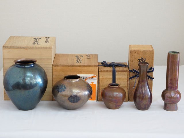 ♢尾張七宝焼 田村七宝 3代田村幸夫造 花文様花瓶 日本工芸会