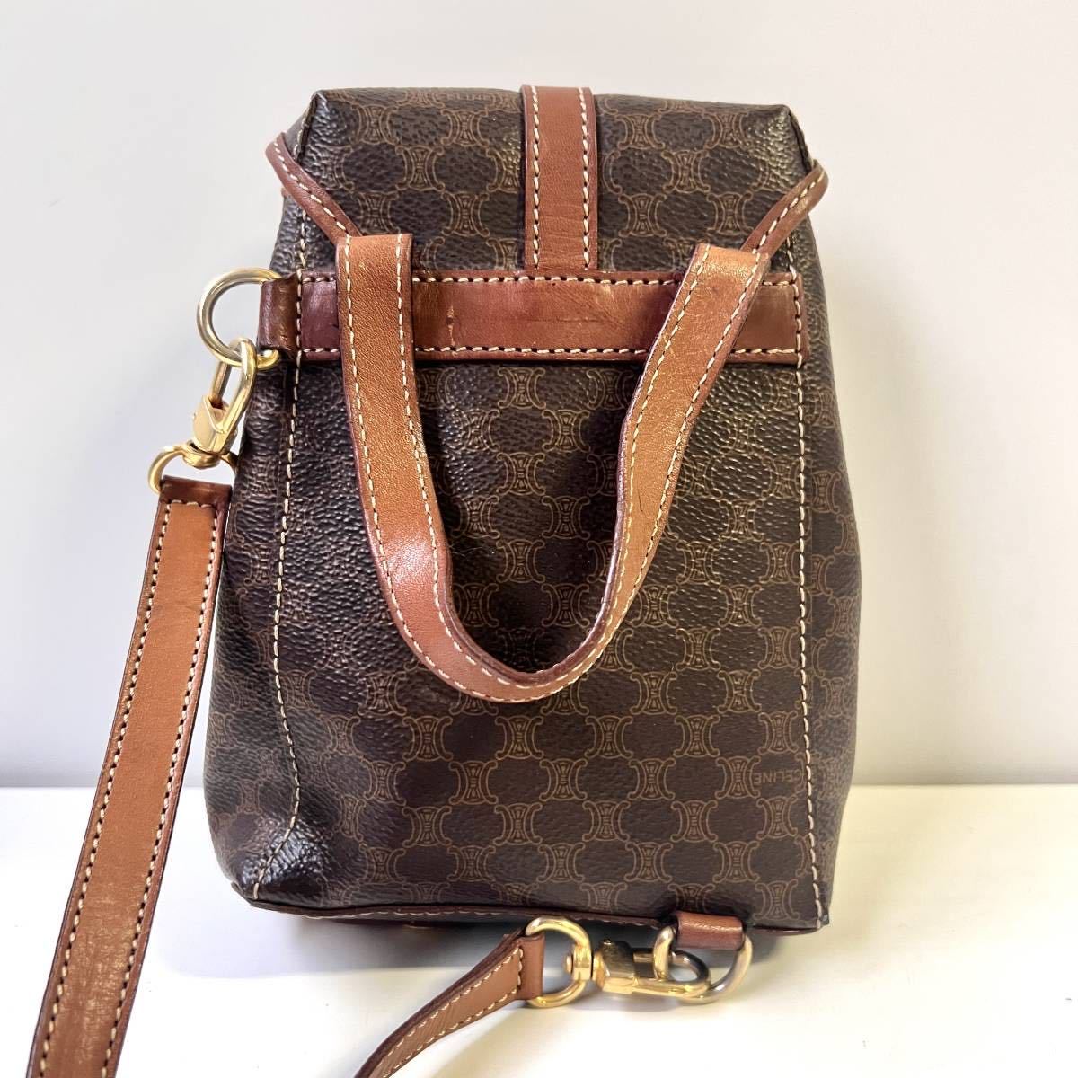 美品 CELINE オールド M95 マカダム ミニショルダーバッグ 斜め掛け 日本直送 名牌中古包 】CELINE セリーヌ マカダム ブラゾン型押し ミニ
