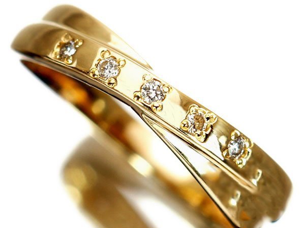 1円～【ジュエリー極】繊細な輝き！天然ダイヤモンド0.05ct 高級K18イエローゴールドリング k5843iv【送料無料】