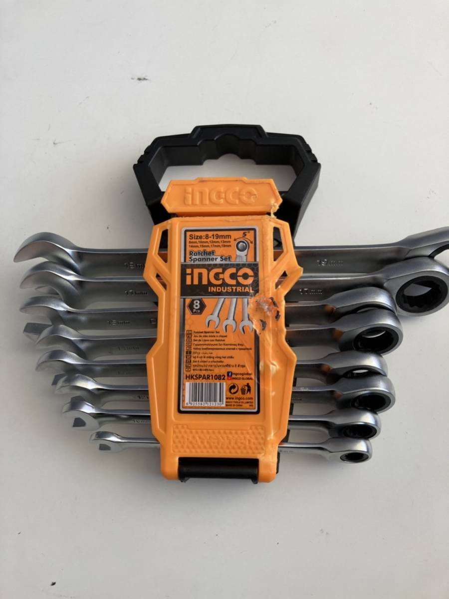 0501y2010　INGCO ラチェットレンチセット 8本組 72ギア 8-19mm スパナ 組み立て 自動車修理 Cr-V素材 Cr-Mo素材 HKSPAR1082
