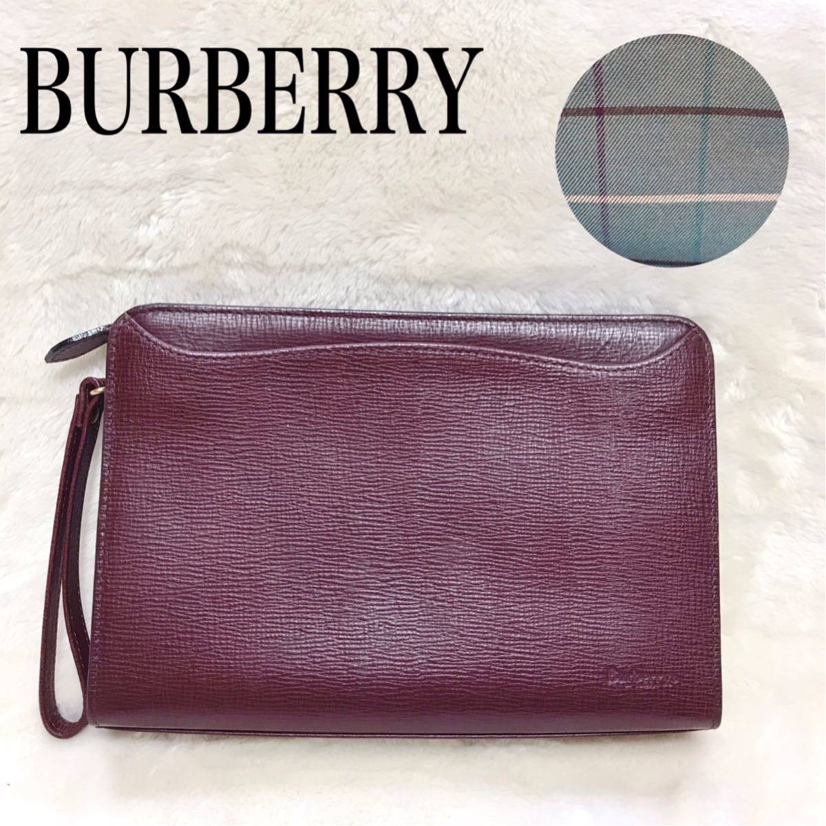 【美品】希少カラー BURBERRY ボルドー セカンドバッグ クラッチバッグ メンズ レディース ユニセックス チェック オールドバーバリー