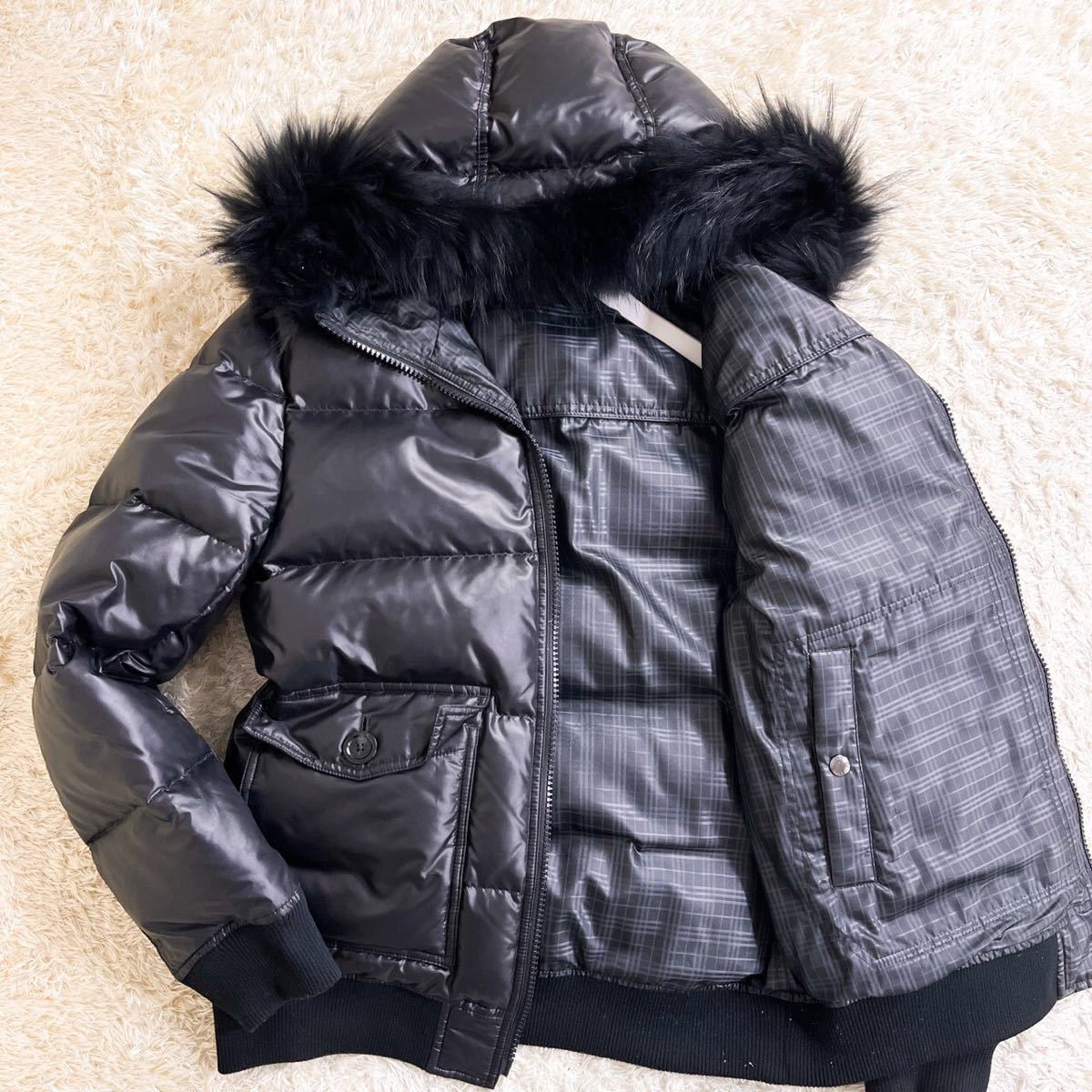 バーバリー ブラックレーベル 【 極美品 希少サイズ LL 】 BURBERRY BLACKLABEL ダウンジャケット メンズ XL 大きいサイズ ブラック ファー