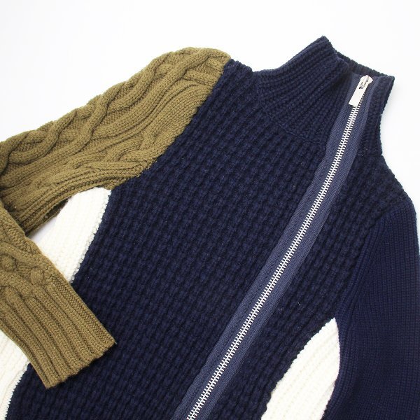 【定価8.1万】 2021AW sacai サカイ ハイネック パネルジップニットカーディガン 2/ネイビーアイボリーカーキ【2400013170215】