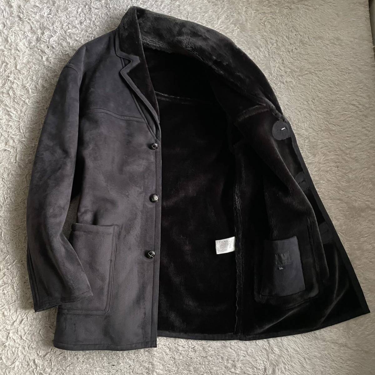 192 大きめXLサイズ Piccado Nogozio フェイクムートン コート 黒