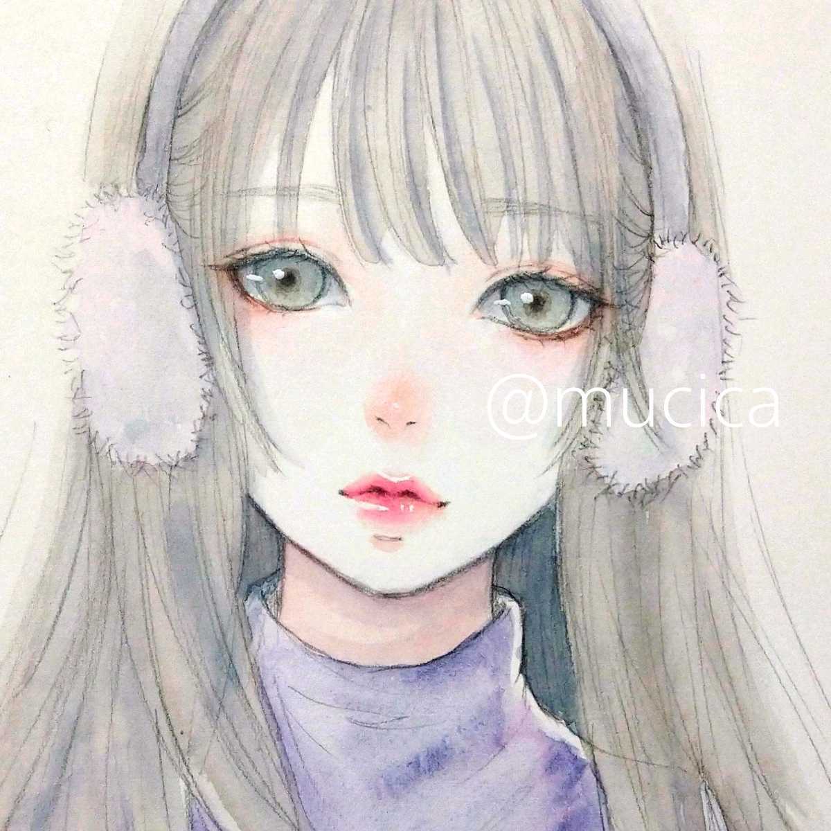 絵画 肉筆原画 手描きイラスト 水彩画 美人画 ポートレート オリジナル 