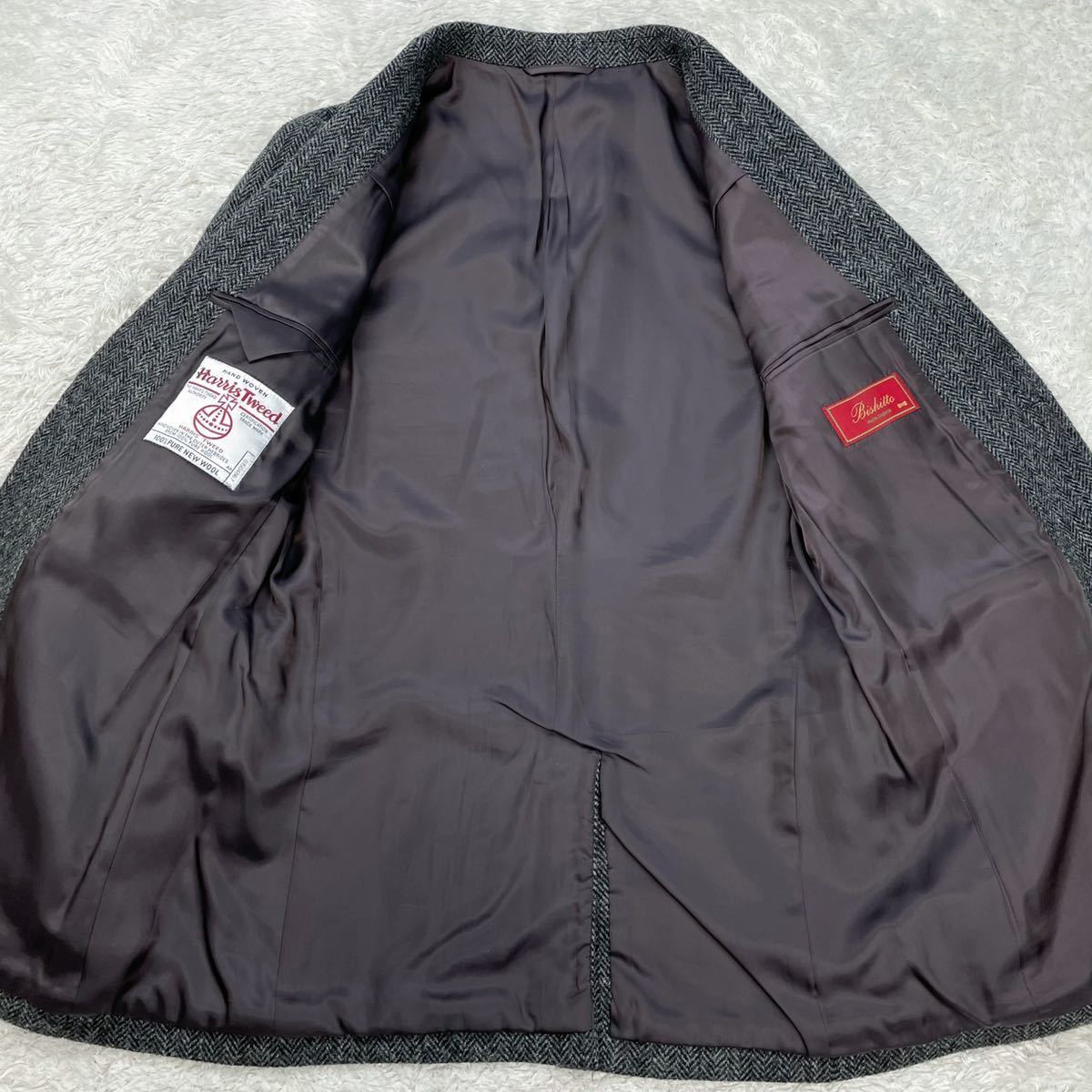 美品✨ハリスツイード テーラードジャケット グレー ヘリンボーン 2B 極美品◎Harris Tweed ハリスツイード ヘリンボーン ミックス 2B