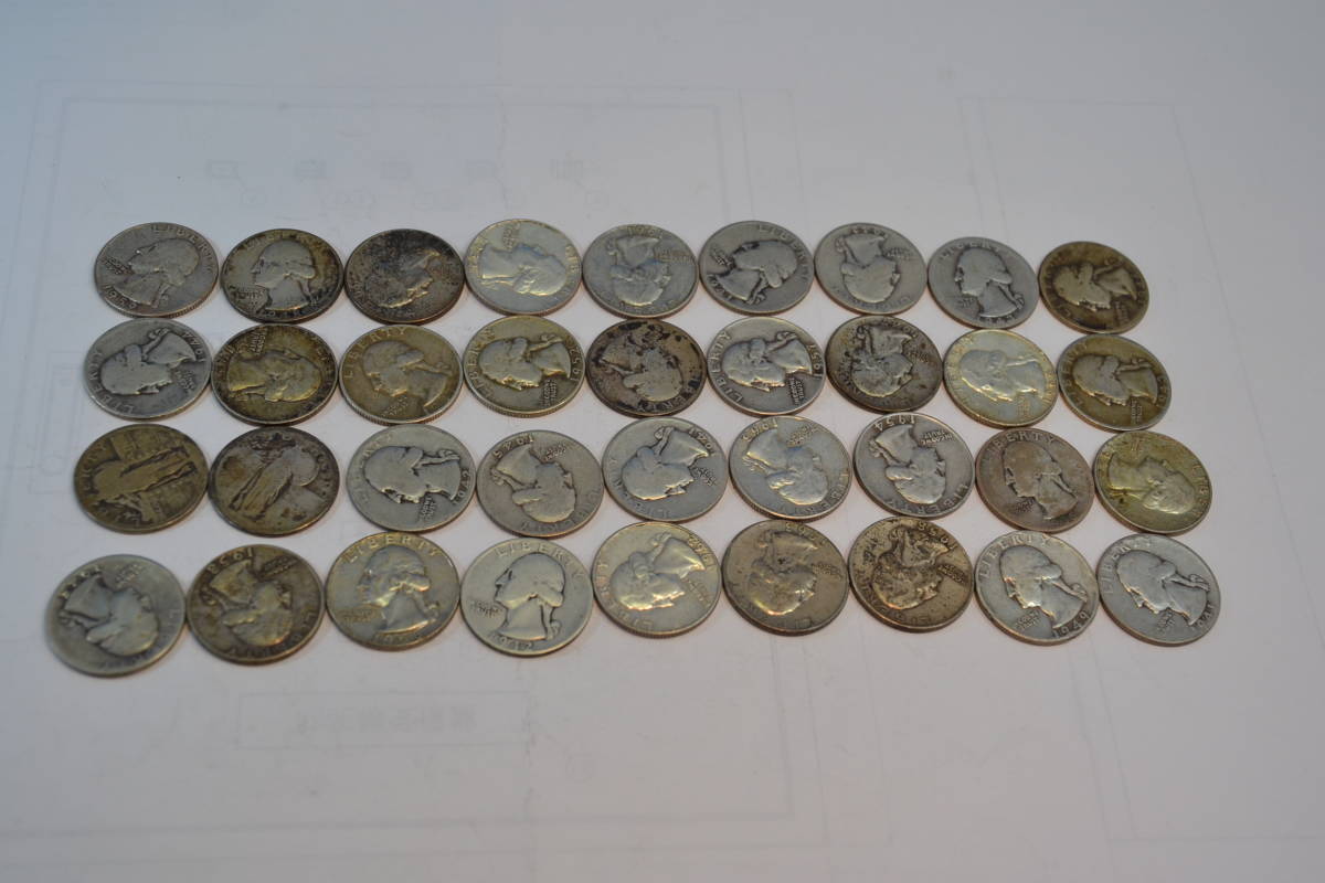 身辺整理・ワシントン銀９００クオターダラー３３枚スタンデングリバティ銀９００クオターダラー3枚