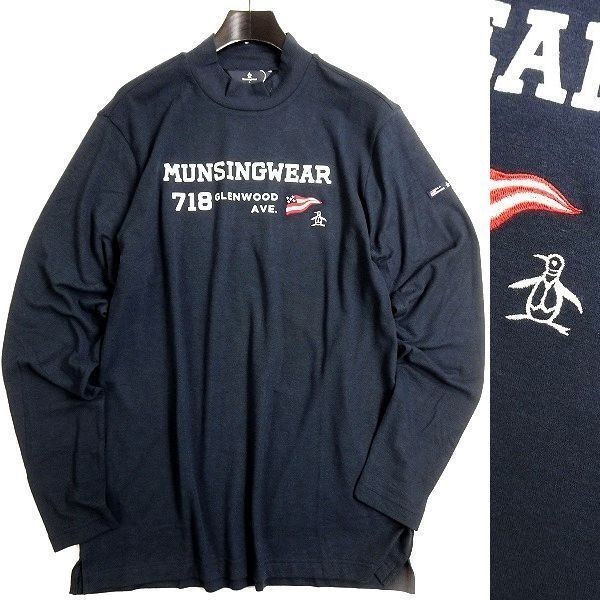 ■Munsingwear マンシングウェア 新品 定価1.7万 吸湿発熱 ハイネック 長袖 シャツ ゴルフウェア MGMSJB09 NV00 L ▲054▼bus8432a