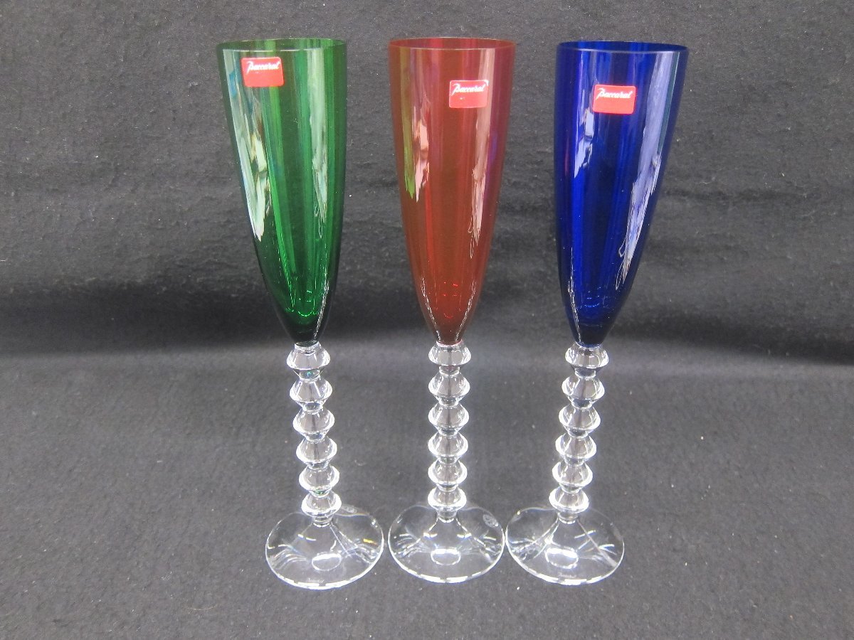 1円～おたからや◆Z0114-43 Baccaratバカラ フォルテッシモ シャンパンフルート ブルー・レッド・グリーン 計3客