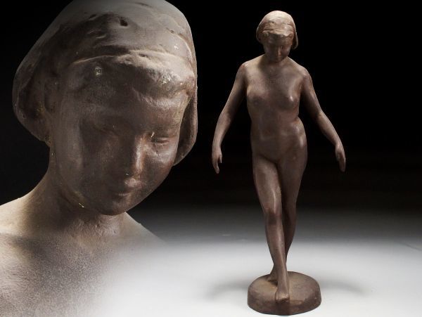 U565. 帝室技芸員彫刻家【朝倉文夫】作 ブロンズ像「いづみ」裸婦 置物