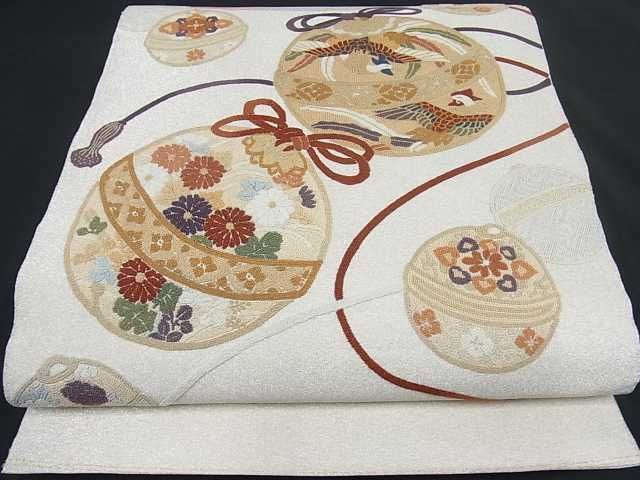 着物屋こころ□袋帯 中国三大刺繍 相良刺繍 流水花文 引箔 正絹 逸品 A
