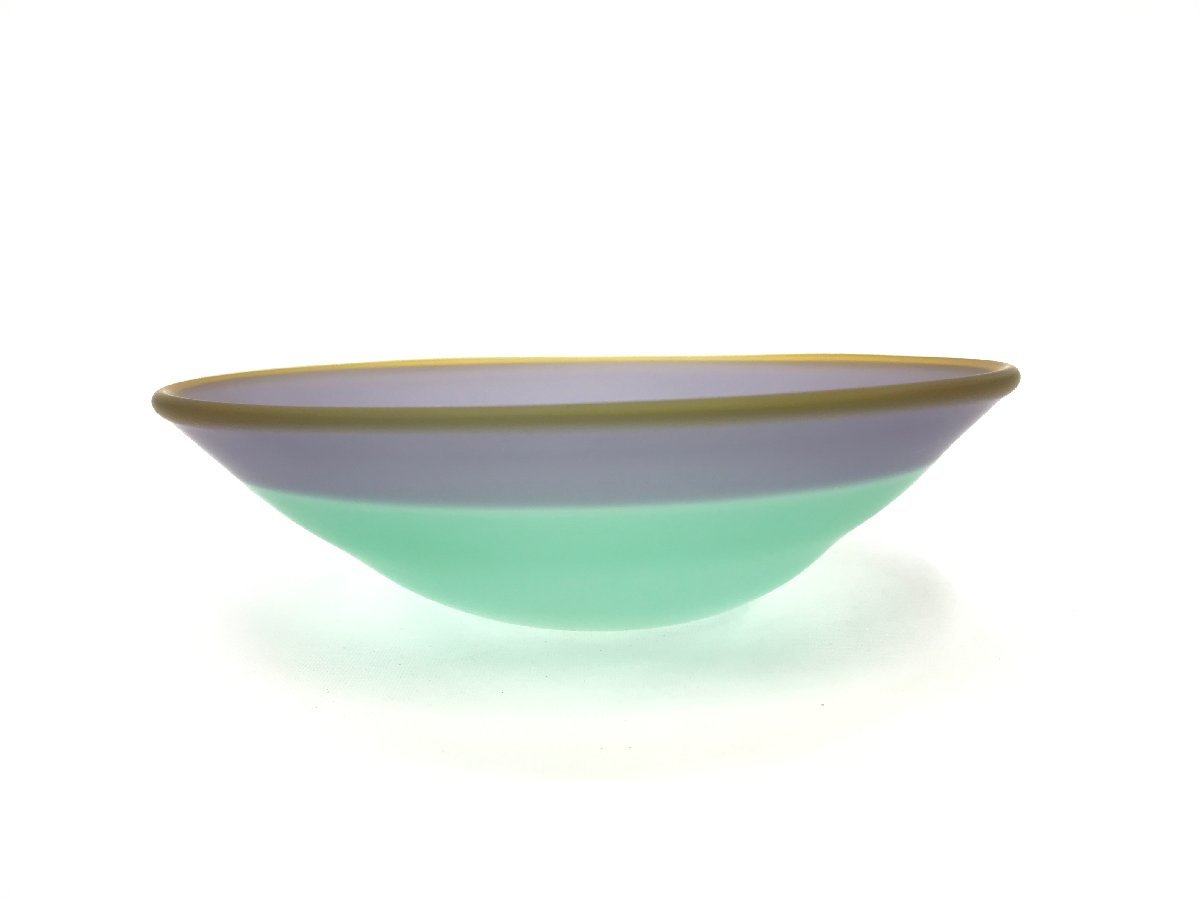 吹き硝子 石井康治 工芸品 お皿 小皿 飾り皿 ガラス 直径約15.2cm Y1 