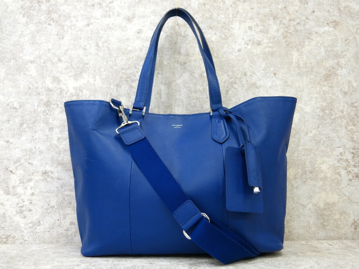 ■極美品■PELLE MORBIDA■メンズ■カーフ レザー 本革■2way トート ショルダー バッグ■青 SV金具■斜め掛け■A4 ビジネス 書類■D10754