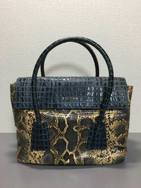 ESCADA エスカーダ パイソンレザー 蛇革 フラップ ハンドバッグ
