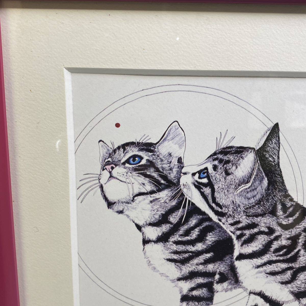 ラビンドラ・ダンクス 　猫 絵画 真作】ラビンドラ・ダンクス Rabindra Danks ◇猫『鏡を覗く猫