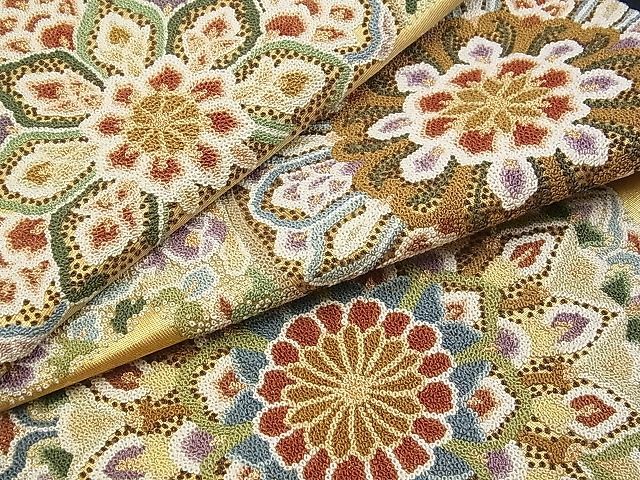 平和屋着物□極上 六通太鼓柄袋帯 総相良刺繍 宝相華