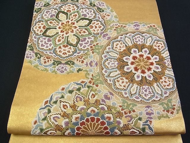 平和屋着物□極上 六通太鼓柄袋帯 総相良刺繍 宝相華