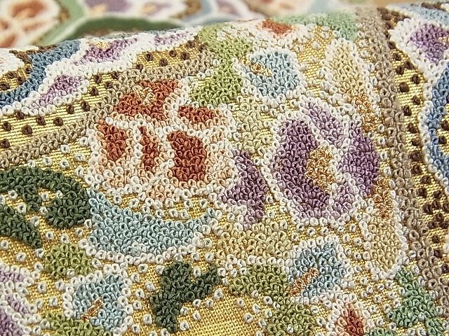 平和屋着物□極上 六通太鼓柄袋帯 総相良刺繍 宝相華