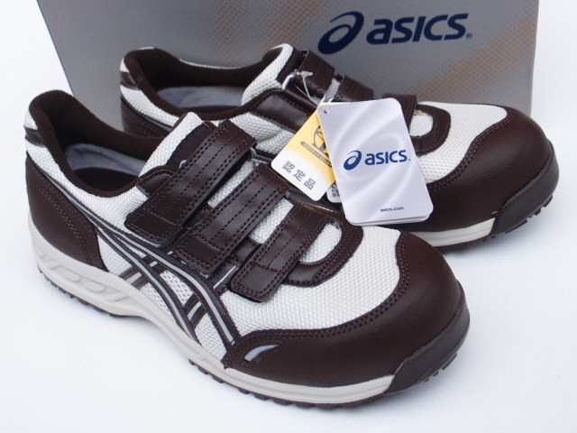【新品タグ付】asics ウィンジョブ FIS41L 白/茶 26cm デッド!! 新品!! 26cm アシックス 安全靴 ベルクロ 白x茶 ウィン