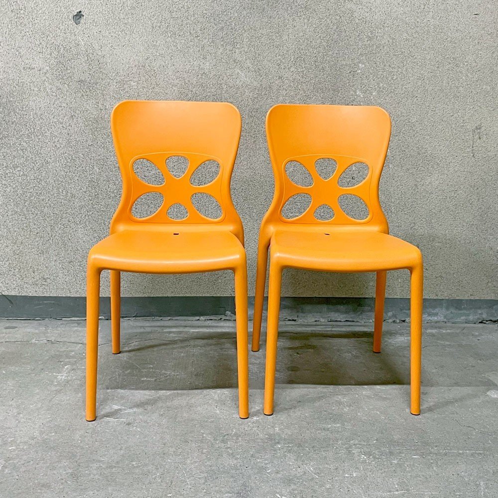 〓 カリガリス Calligaris ネオンチェア NEON Chair スタッキングチェア 2脚セット ポリプロピレン製 オレンジ 軽量 イタリア モダン A