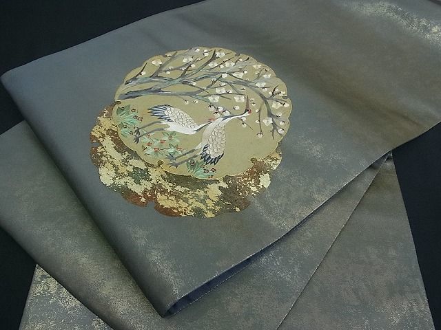 花美人■六通太鼓柄袋帯　刺繍　雪輪重ね飛鶴花文　金彩　やまと誂製　逸品　wb1080